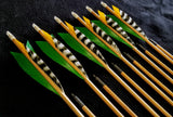 Hand Fletched Target Point Arrows - Green / Yellow & Barred (40 - 45# @ 31") (Set of 12)