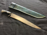 Custom - Bowie Knife with Blue Tooled Sheath - Large