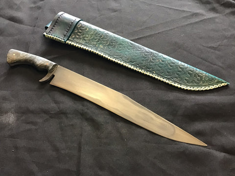 Custom - Bowie Knife with Blue Tooled Sheath - Large