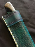 Custom - Bowie Knife with Blue Tooled Sheath - Large