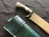 Custom - Bowie Knife with Blue Tooled Sheath - Large