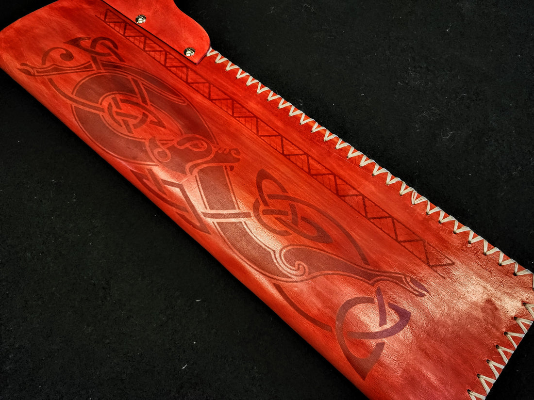 DAC Custom - Leather Belt Quiver - Red with Norse Designs