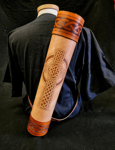 Handmade Leather Back Quiver - Tan Celtic Cross