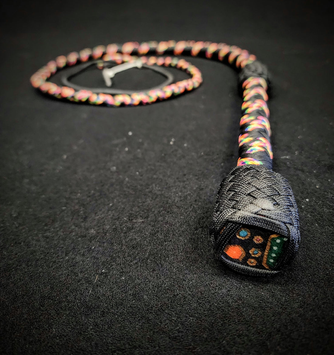 4 Foot Paracord Whip - Rainbow / Black