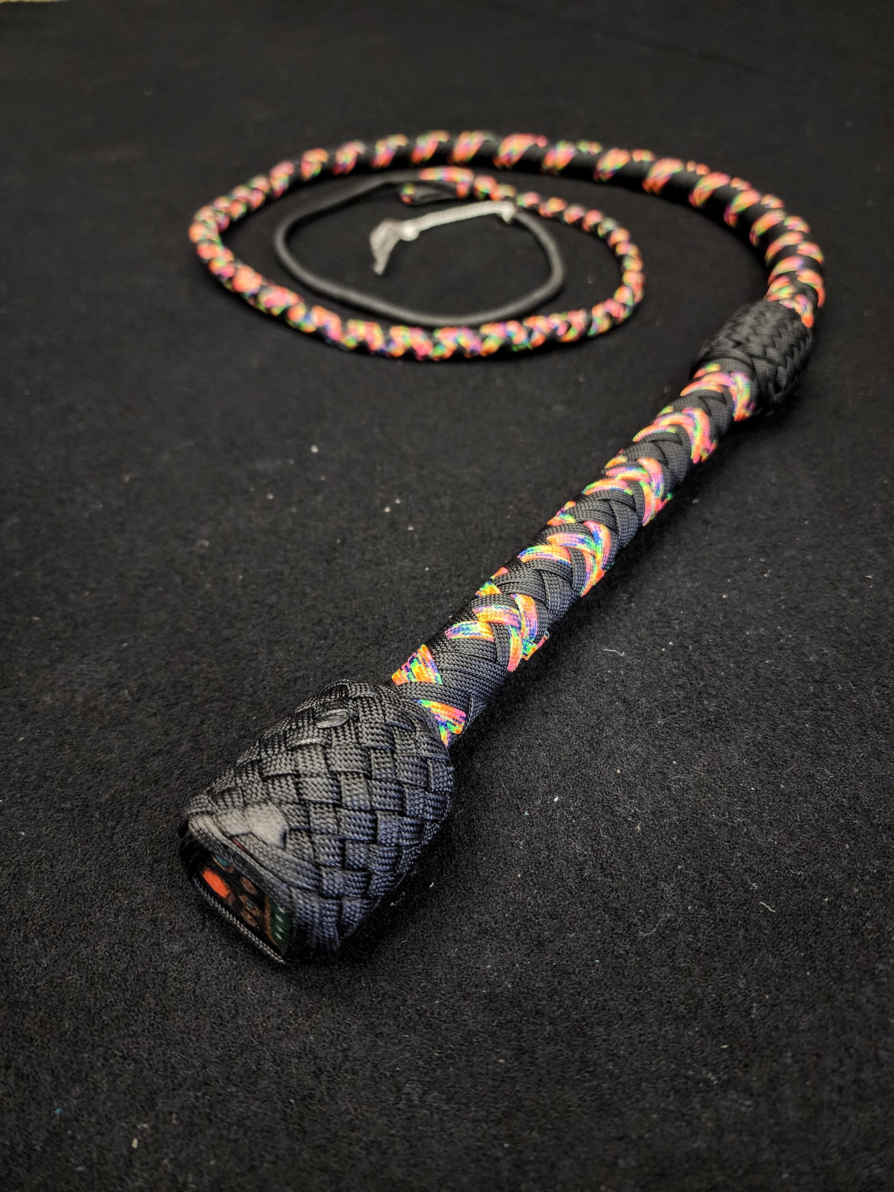 4 Foot Paracord Whip - Rainbow / Black