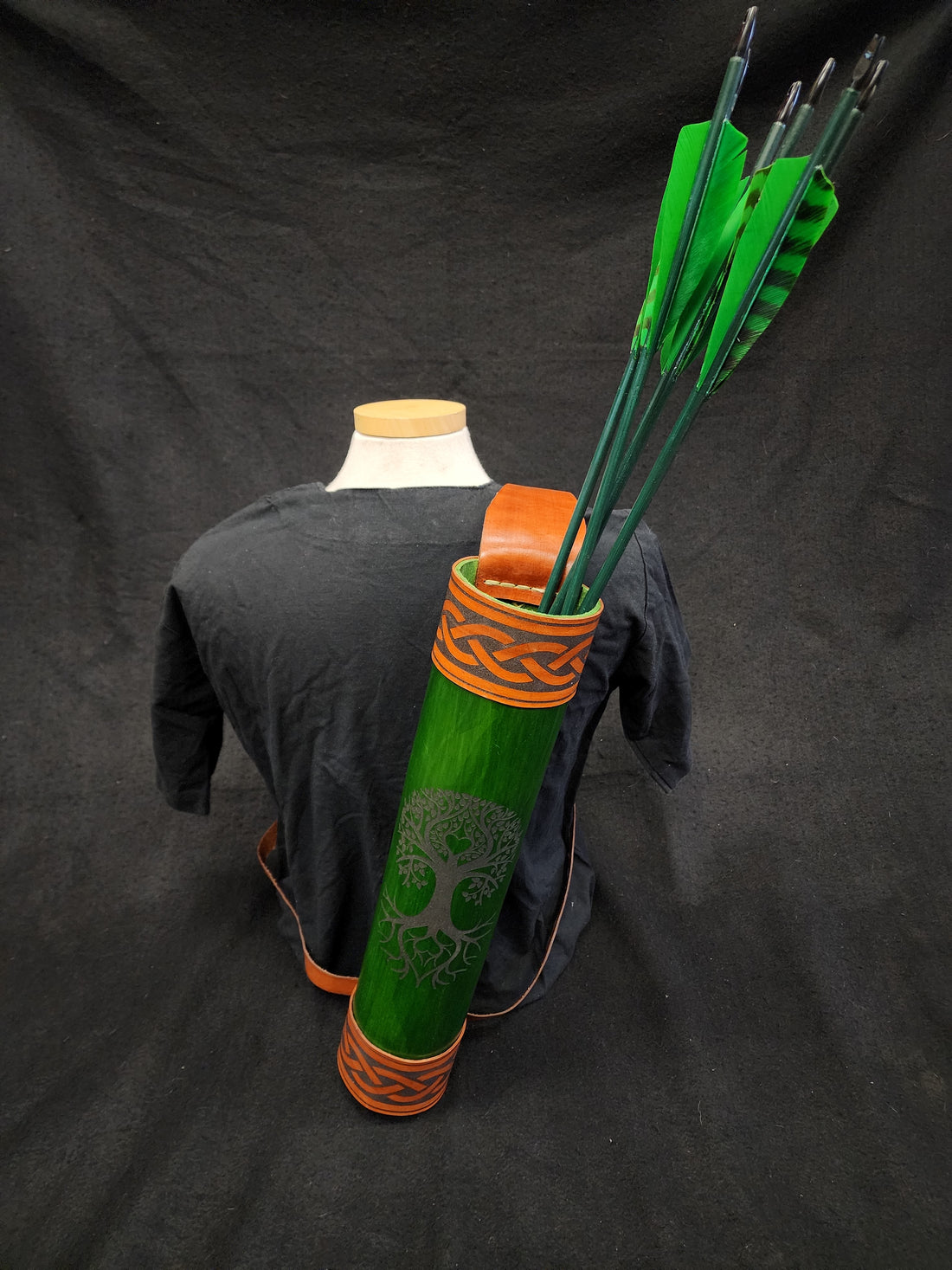 DAC Custom - Leather Back Quiver - Green / Brown Tree of Life