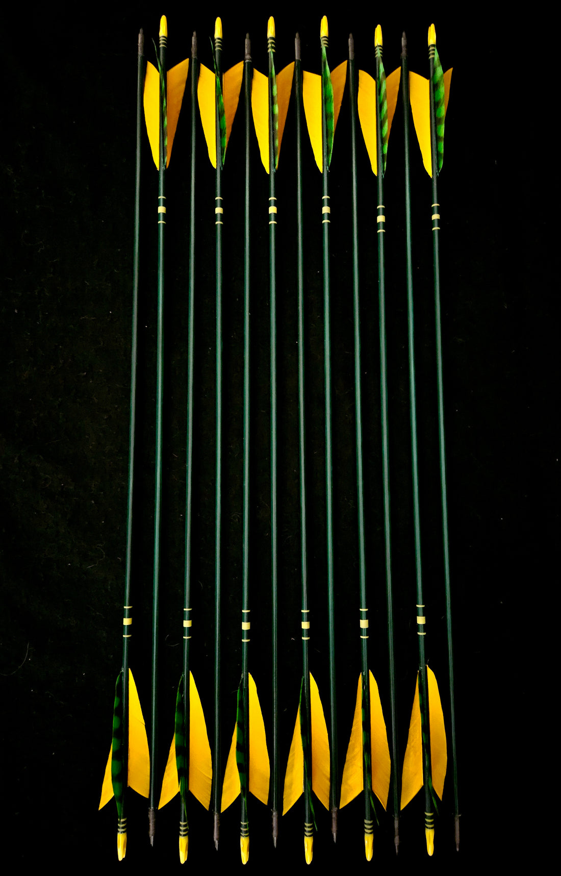DAC Custom - Hand Fletched Arrows - Yellow/Green Banded (30-35# @31")