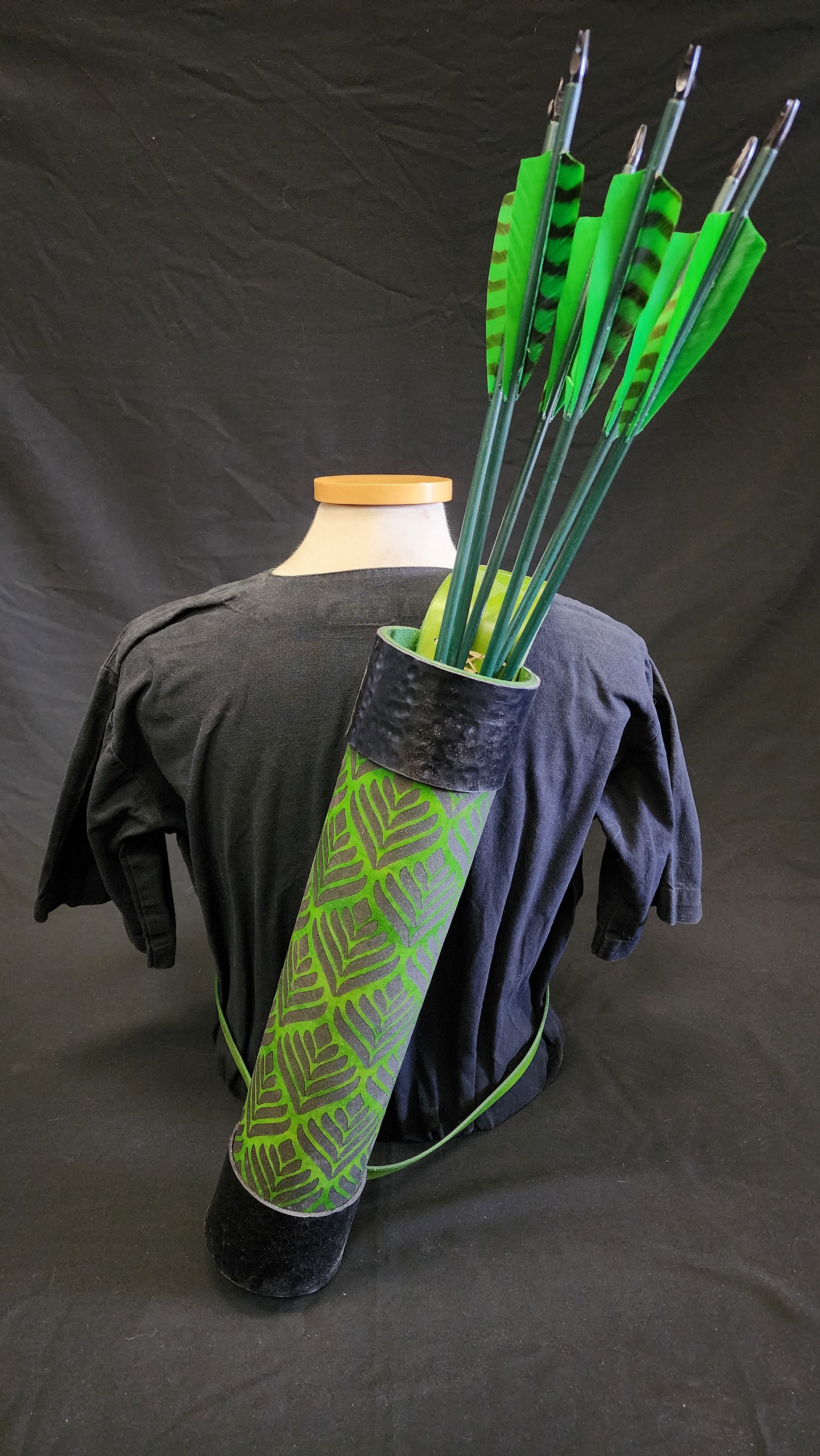 DAC Custom - Leather Back Quiver - Green / Black - Floral