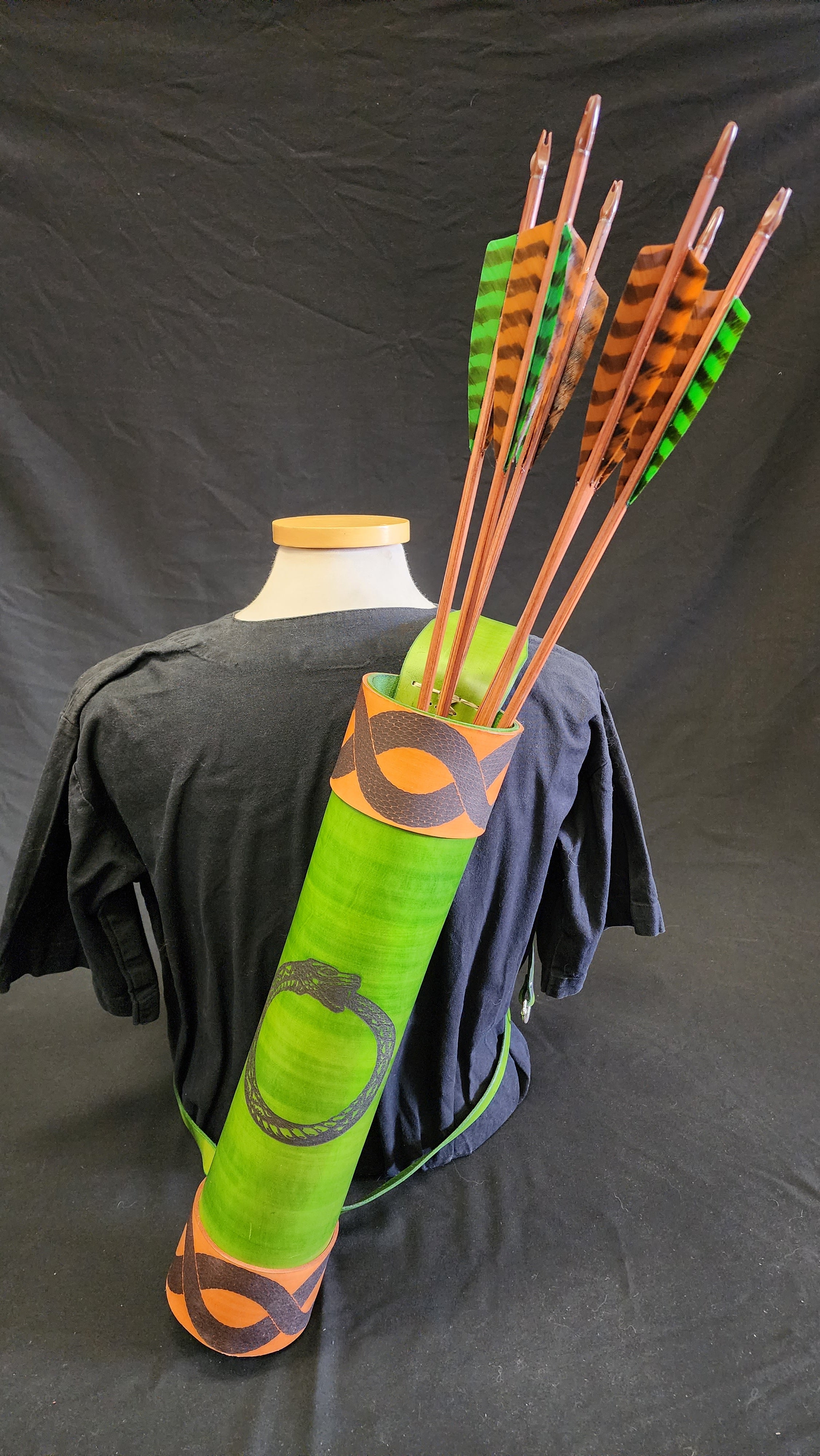 DAC Custom - Leather Back Quiver - Green / Tan - Ouroboros