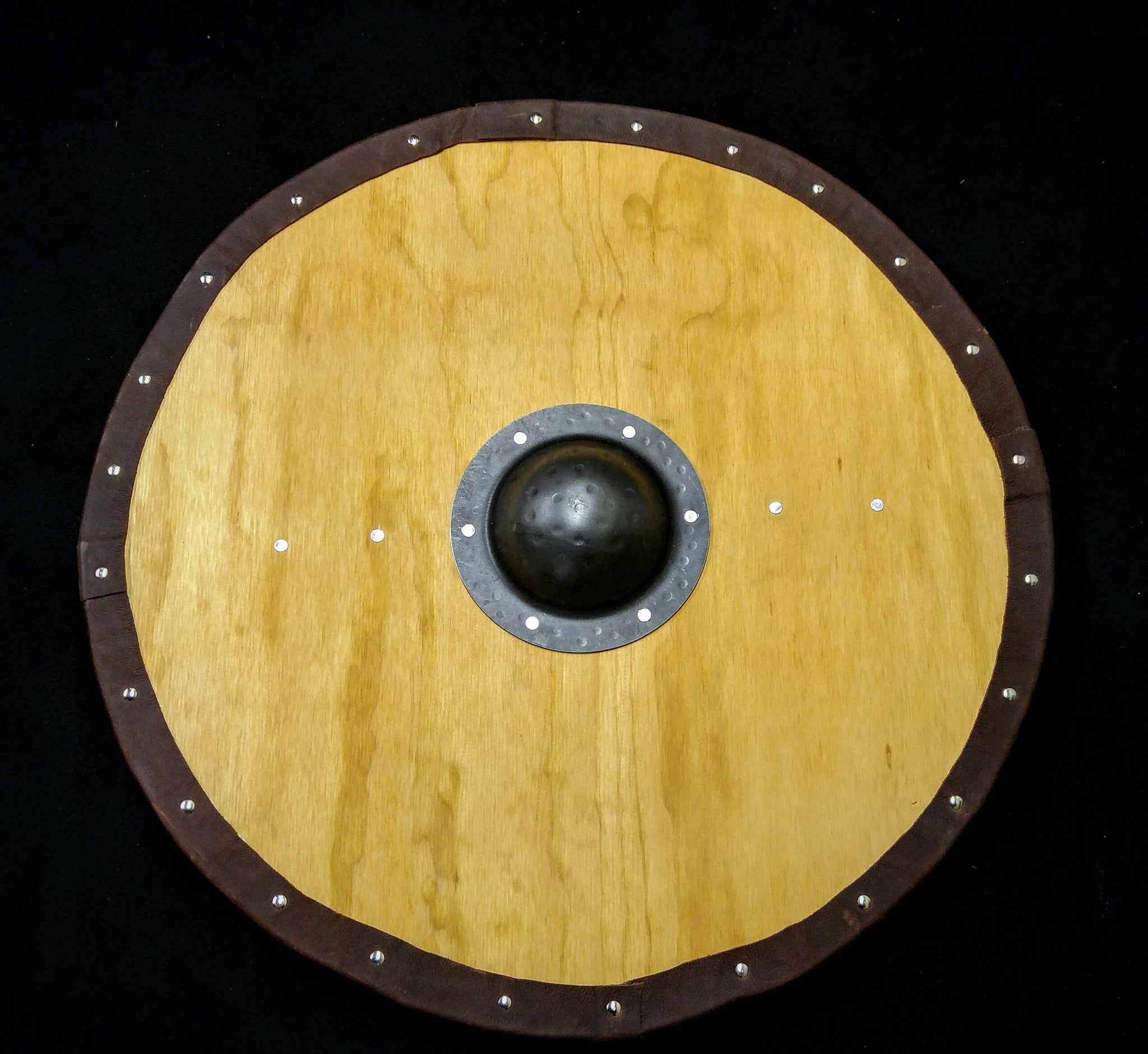 DAC Handmade - Viking Round Shield - Stained With Leather Tacked Edge