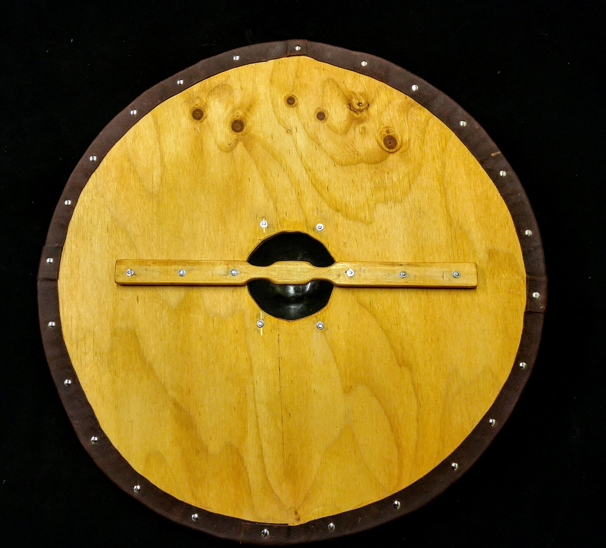 DAC Handmade - Viking Round Shield - Stained With Leather Tacked Edge