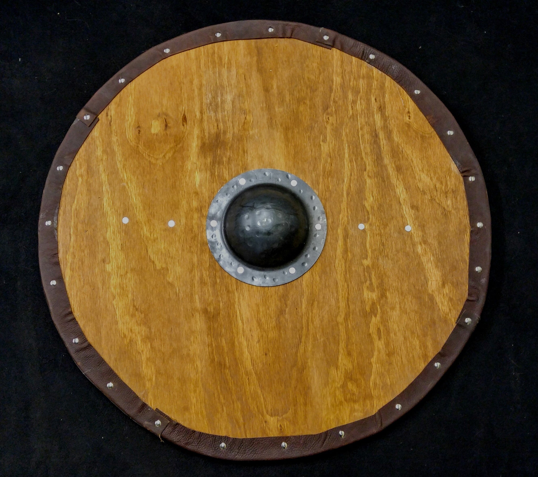 DAC Handmade - Viking Round Shield - Stained With Leather Tacked Edge