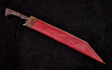 Custom - Large File Work Seax, w/ Red Tooled Leather Sheath