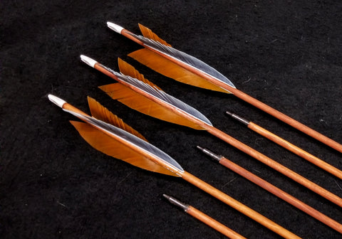 Hand Fletched Target Point Arrows - Brown / Grey (35- 40# @ 31") (Set of 6)