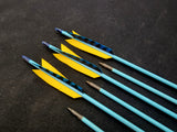 DAC Custom - Hand Fletched Target Point Arrows - Yellow / Blue Barred (40 - 45# @ 31") (Set of 6)