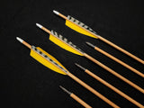 Hand Fletched Target Point Arrows - Yellow / Barred (45 - 50# @ 29") (Set of 6)