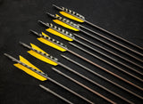 Hand Fletched Target Point Arrows - Yellow / Barred (45 - 50# @ 31") (Set of 12)