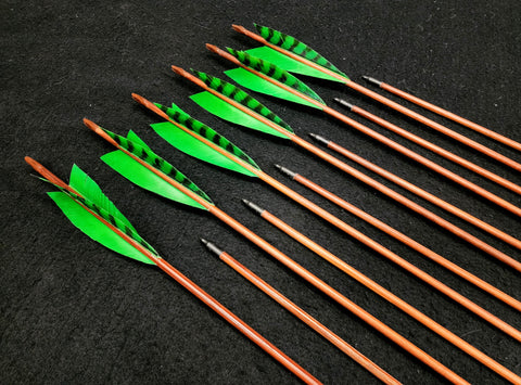 Hand Fletched Target Point Arrows - Brown / Green (25 - 30# @ 31") (Set of 12)