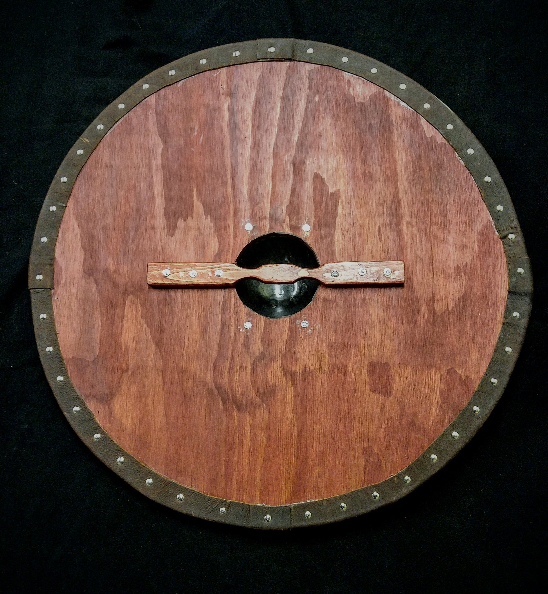 DAC Handmade - Viking Round Shield - Stained With Leather Tacked Edge
