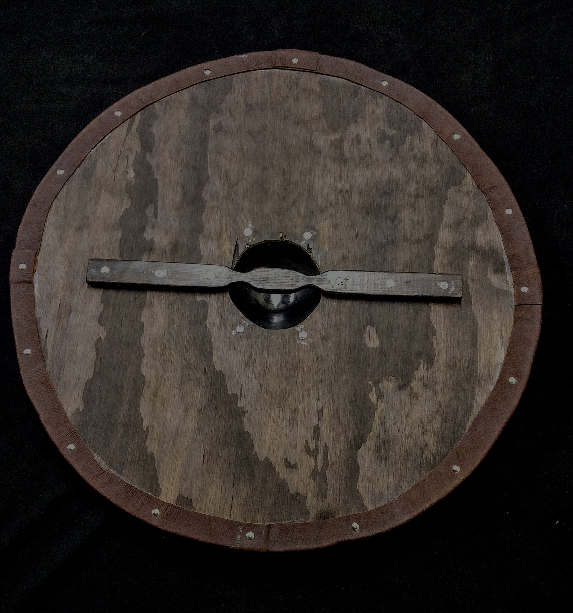 DAC Handmade - Viking Round Shield - Stained With Leather Tacked Edge