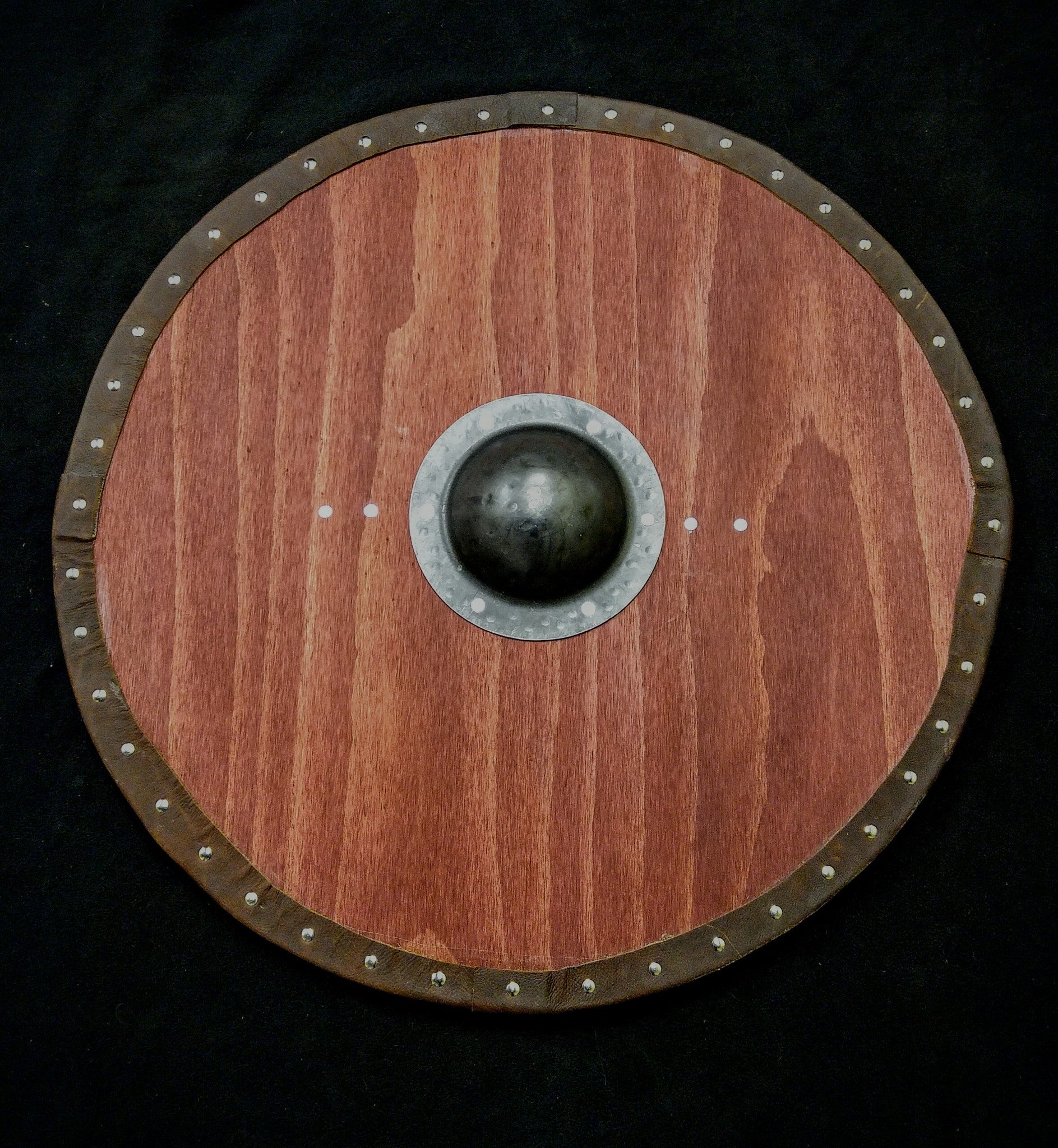 DAC Handmade - Viking Round Shield - Stained With Leather Tacked Edge