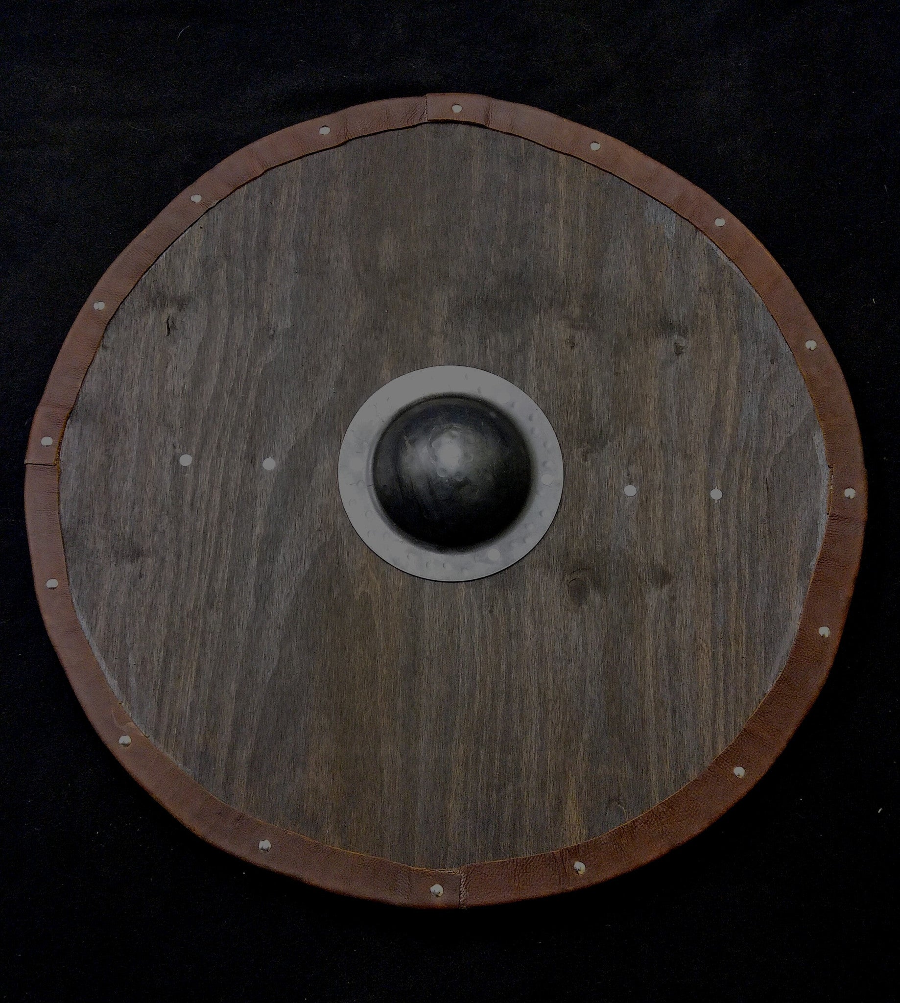 DAC Handmade - Viking Round Shield - Stained With Leather Tacked Edge