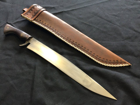 Custom - Bowie Knife with Brown Tooled Sheath - Large